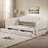 Adjustable Linen Upholstered Daybed With Twin XL Expansion, Storage Drawers & LED Features-1965659298