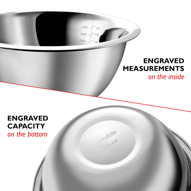 Sleek Stainless Steel Mixing Bowls with Measuring Cups Set