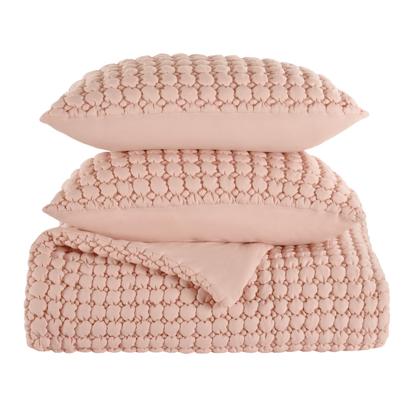 Ensemble de courtepointe Marshmallow Puff, Courtepointe pour lit simple + 1 taie décorative , Rosé