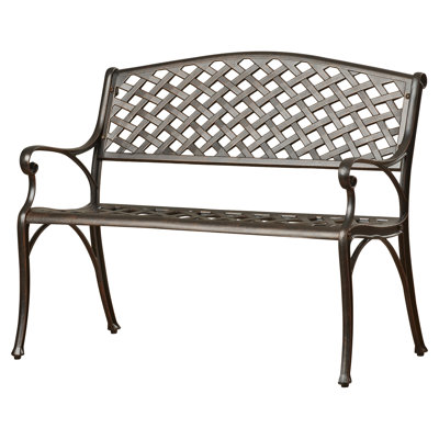 Emberto Balkene Home Cast Aluminum Bench, Sturdy Bench-Basketweave Design - Antique Bronze Finish