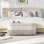 Rangement ovale rembourré en tissu beige L 39 po x l 16 po avec bordure à franges, couvercle relevable, multifonctionnel pour le salon spa