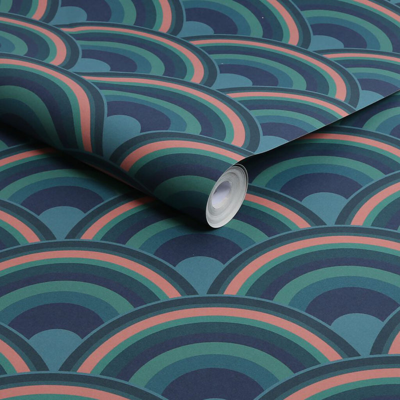 Envy Curve Geometric Wallpaper, Navy
