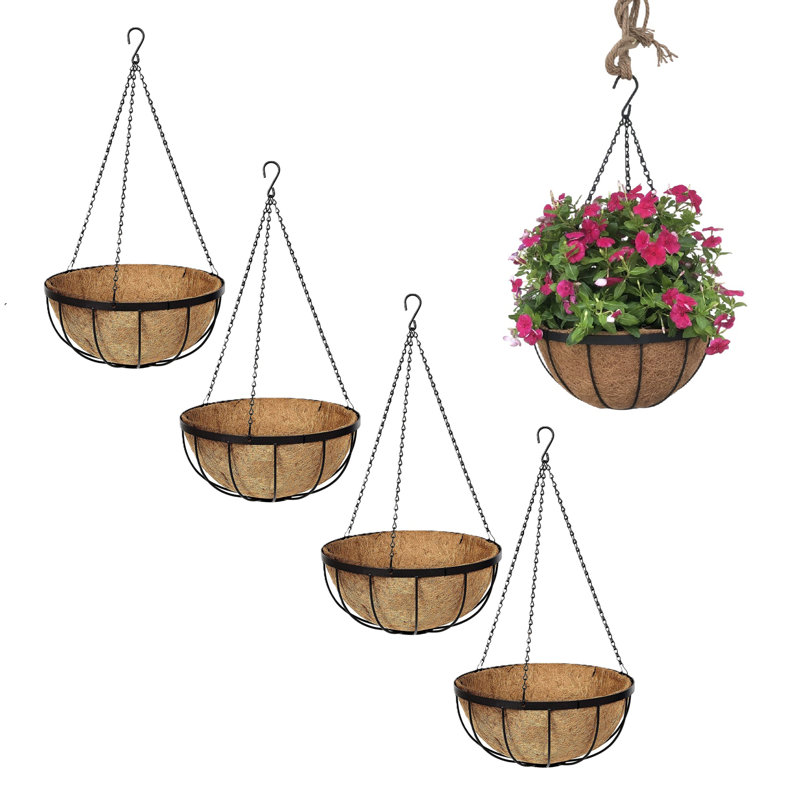 Set of 5 - Delania Coconut Hanging Basket 14-Inch, 6.5" H x 14" W x 14" D