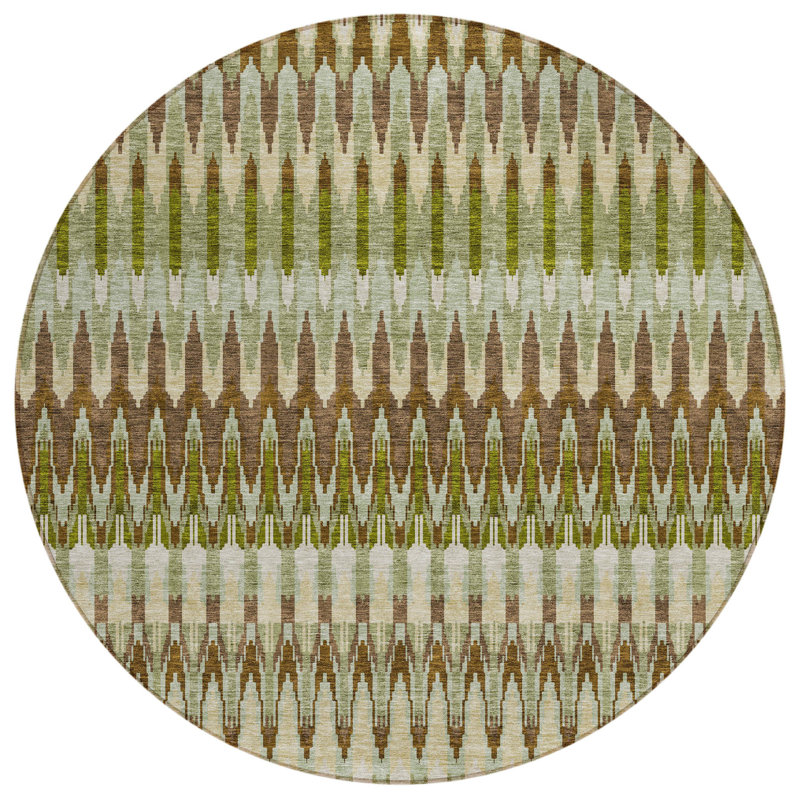 8' Brown Round Southwestern Washable Indoor Outdoor Area Rug