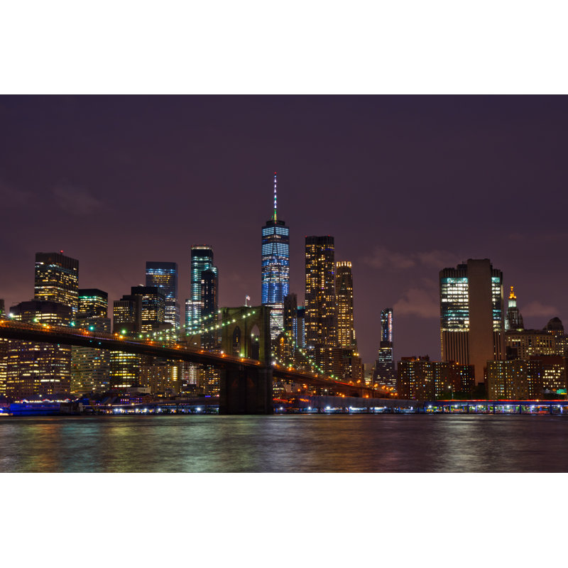 Manhattan Skyline And Brooklyn Bridge by Damien VERRIER - Wrapped Canvas Print, 51cm H x 76cm W