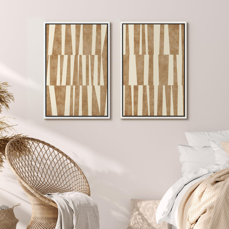 «Set Taupe Tones Modern Geometric Abstract», 2 pièces sur toile, H 24 po x l 16 po, Blanc