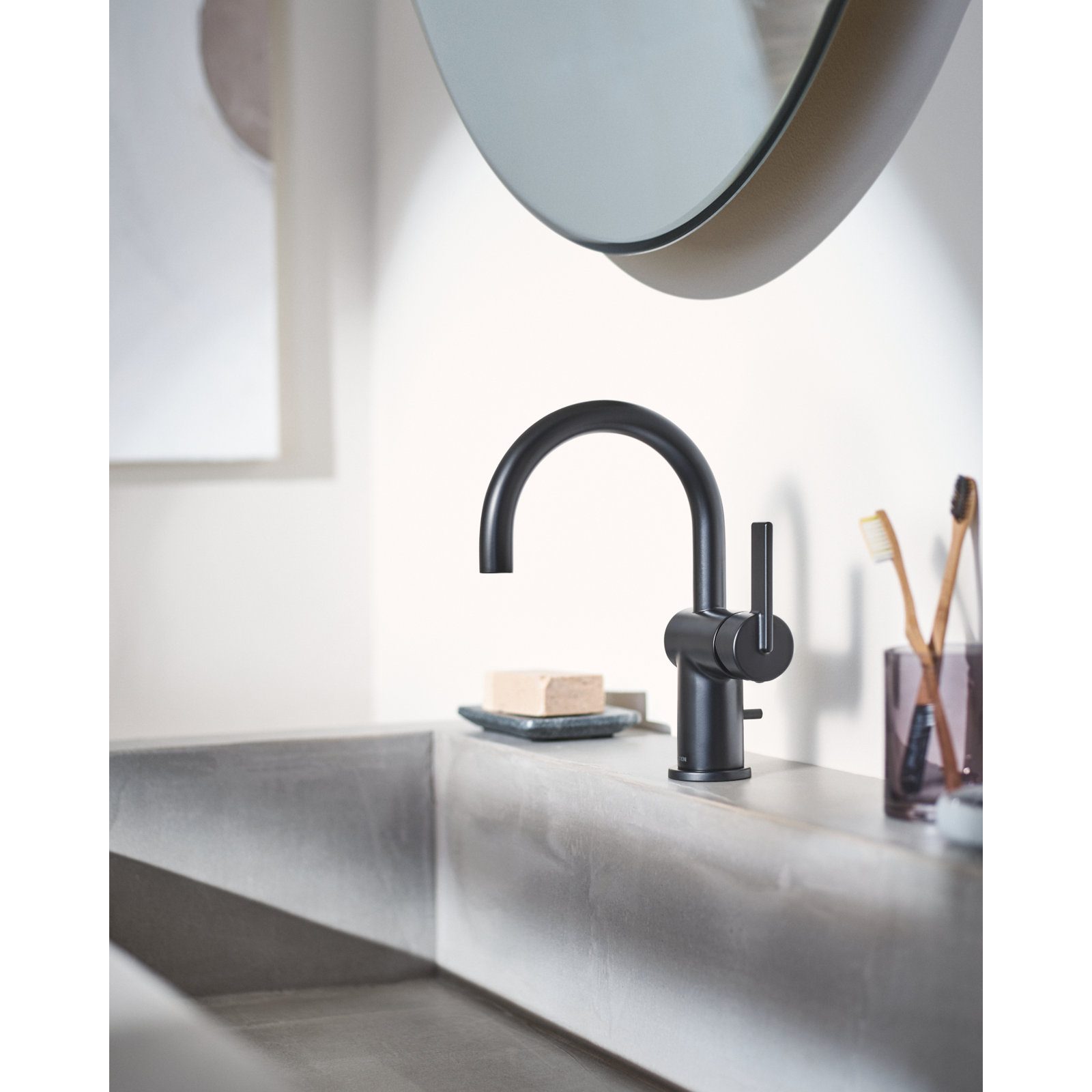 Cia Single-Hole Bathroom Faucet with Drain, Matte Black