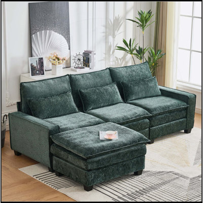 99'' Sectional Cloud Deep Seat Couch, Modern Comfy Chenille L Shaped Sofa for Living Room, 4-Seats with Movable Ottoman