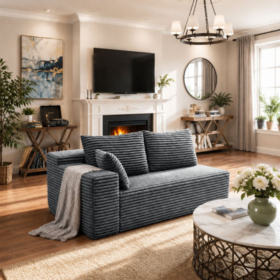 70" Boneless Cloud Sectional Sofa,Modular Deep Seat Couch with Plush Corduroy Upholstery,Left Arm 2-Seater for Living Room,Gray