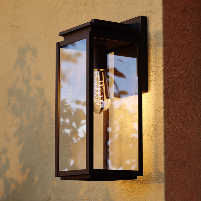 Tametria 15.75 in. H 1-Light Matte Black Transitional Outdoor Wall Sconce made of Durable Metal, Clear Glass Shade, LED Compatible, Use for Exterior Porch Patio Front Door or Garage