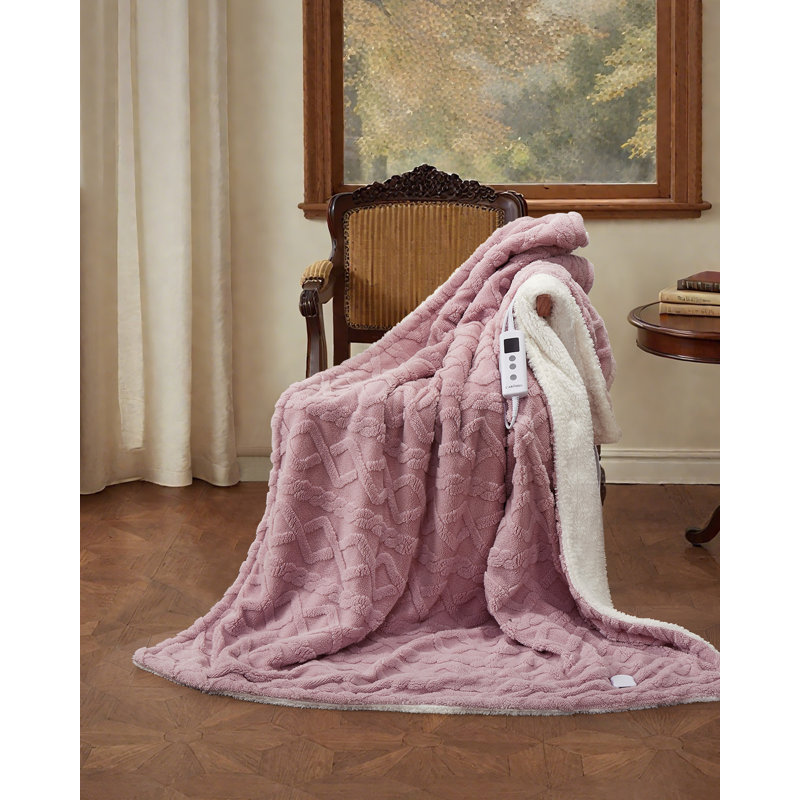 Jeté chauffant avec 10 niveaux de chauffage et 10 réglages de temps, L 60 po x l 50 po, Rose