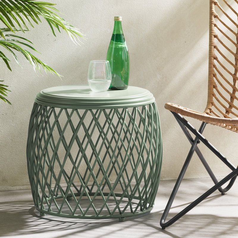 Outdoor Iron frame Table with sturdy base and lattice design, Green
