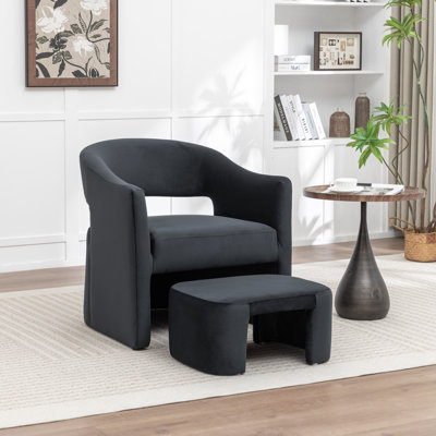 Kyah Upholstered Barrel Chair With Ottoman