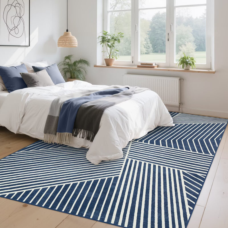 Machine Washable Runner Rug Modern Striped Hallway Runner Non Slip Low Pile Entryway Rug Soft Non Shedding Carpet for Kitchen Laundry