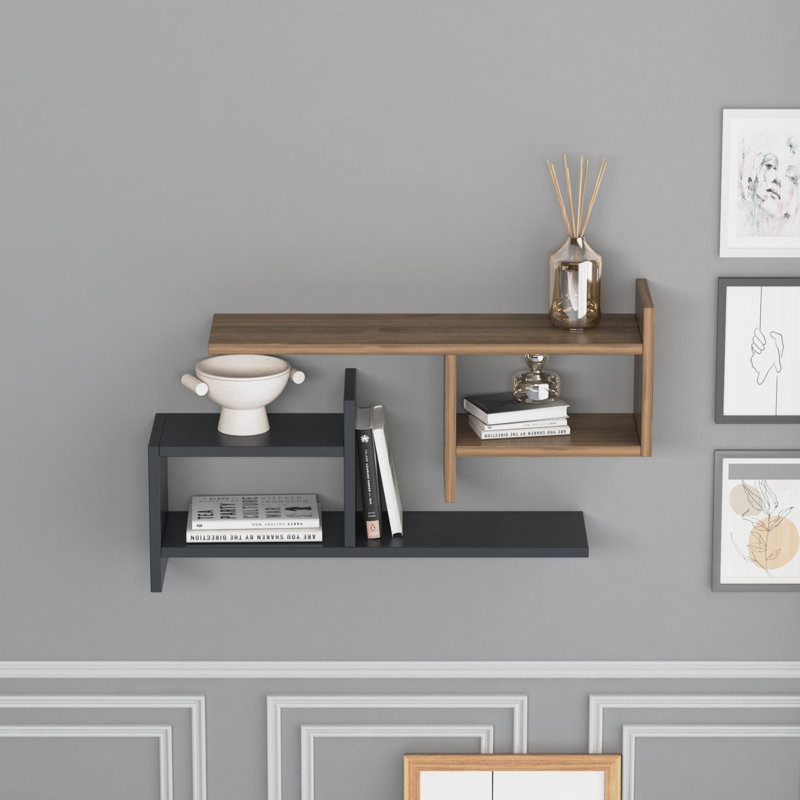 Tablette décorative 3 pièces Jaque, Anthracite / noyer