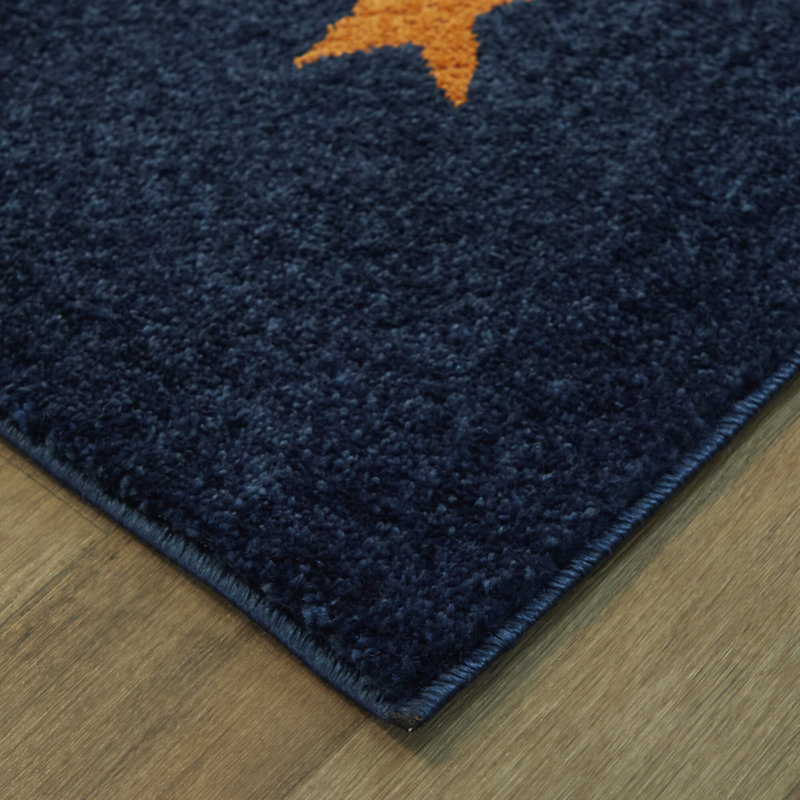 Roder Navy Blue/Yellow/Orange Rug, Rectangle 3'11" x 5'7"