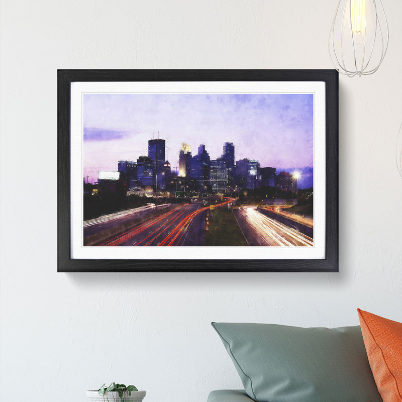 Minneapolis Skyline at Dusk - Picture Frame Graphic Art Print, 62cm H x 87cm W x 2cm D, Black Framed