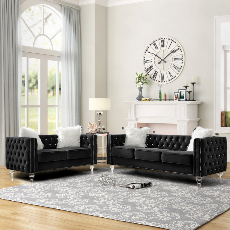 2 - Piece Living Room Set, Black Velvet