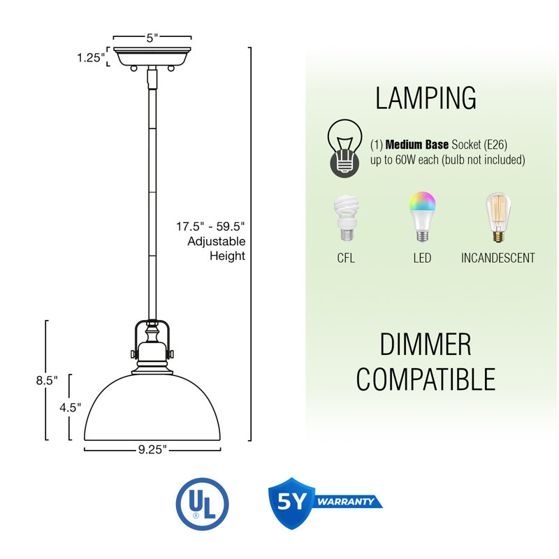 Tazewell 1 - Light Single Pendant, Chrome