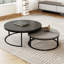 Nesting Coffee Tables Set of 2, Round Walnut & Black Metal Frame, Modern End Tables for Small Spaces, Living Room, Apartment (80 & 60cm)