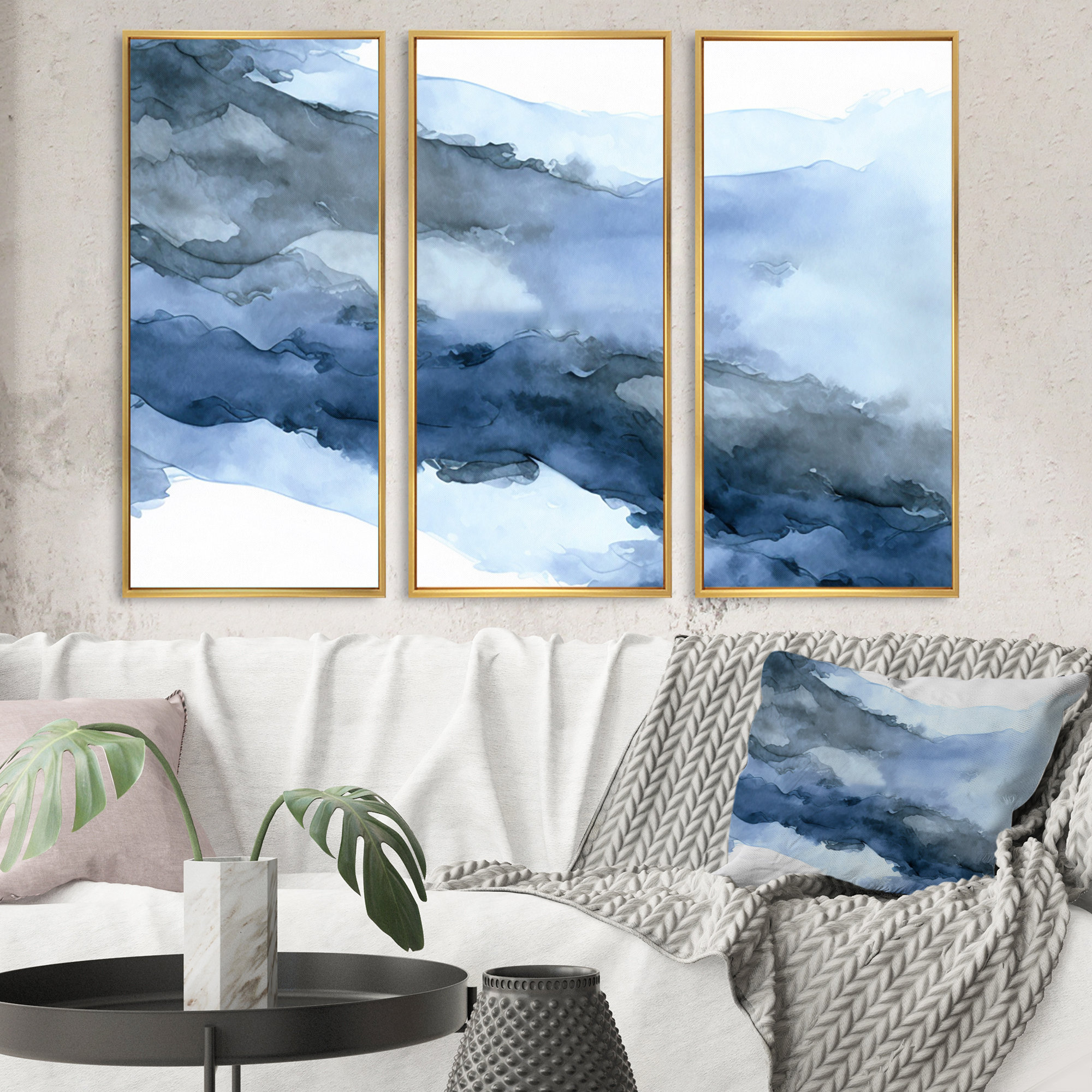 Ivy Bronx Sapphire Blue Nebula VII On Canvas 3 Pieces Print | Wayfair