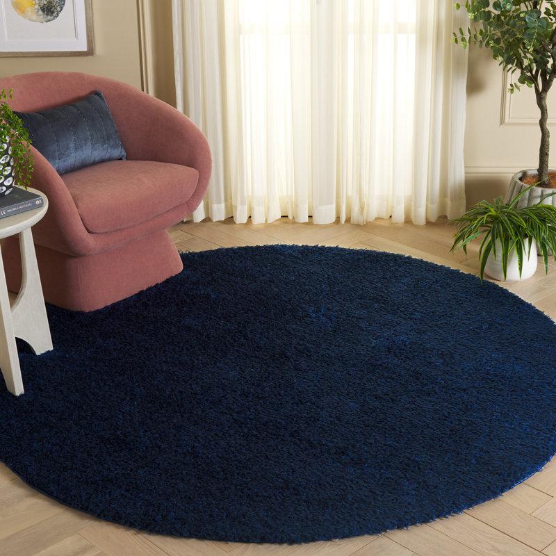 Tapis bleu marine en polyester tissé à la machine Brelee, Rond 6 pi 7 po