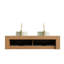 Meuble-lavabo mural de 152 cm (60 po) avec deux lavabos ronds en céramique blanche, aspect pierre frittée, fini naturel, préassemblé, dessus de toilette effet bois.