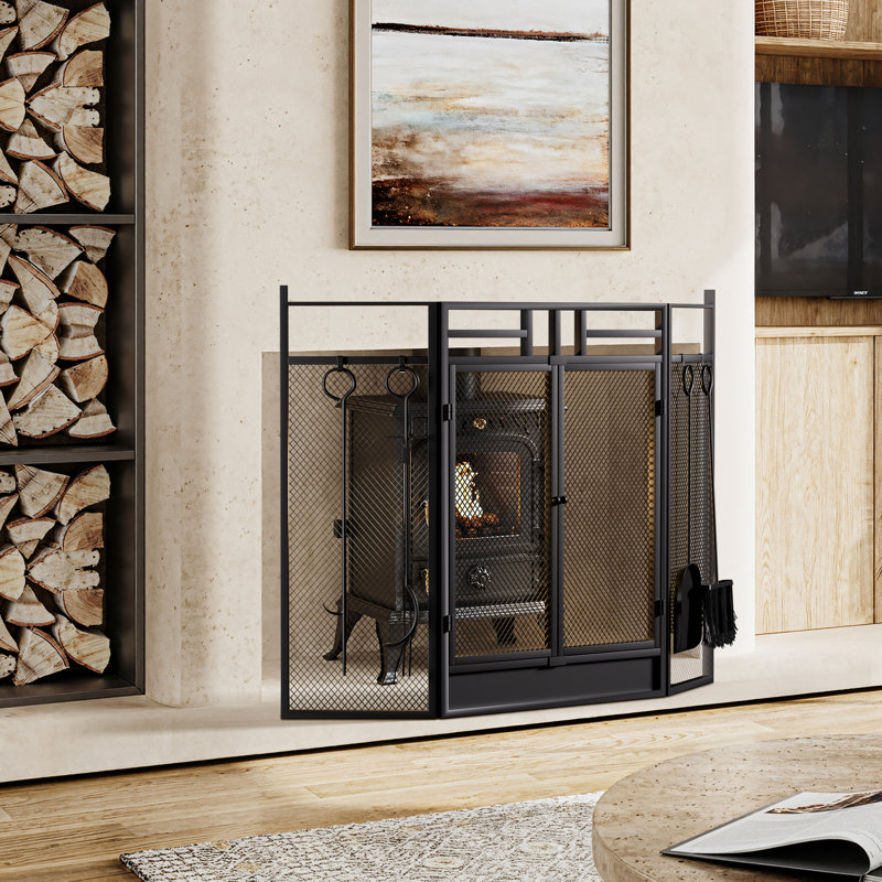 4 Double Door Iron Fireplace Door