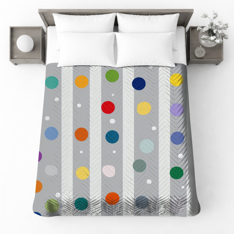 Couvre-lit matelassé à pois multicolores, Twin