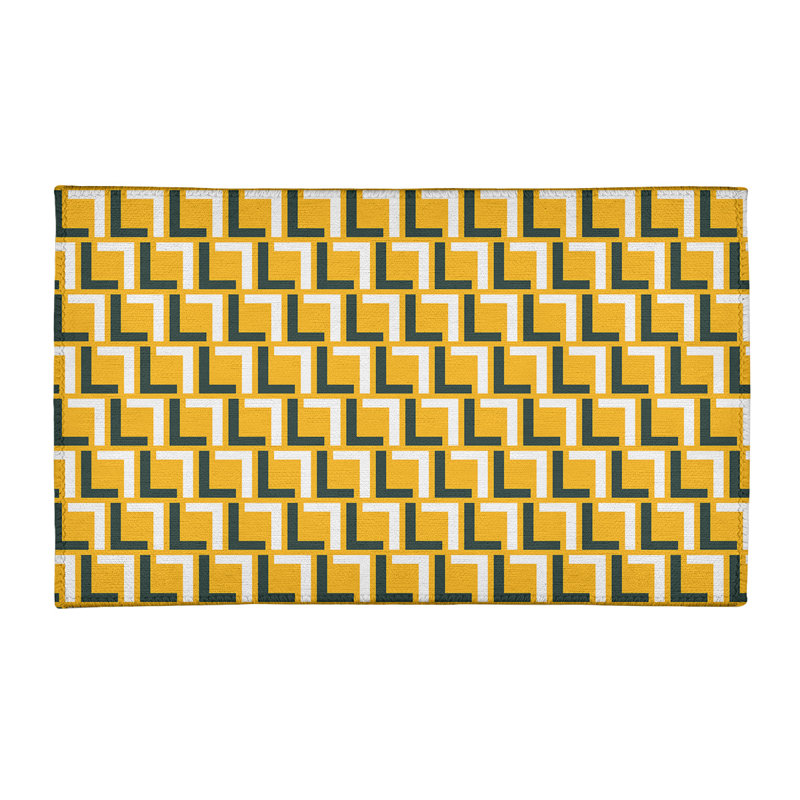 Tapis rond jaune / vert à motif géométrique, Rectangle 4 pi x 6 pi