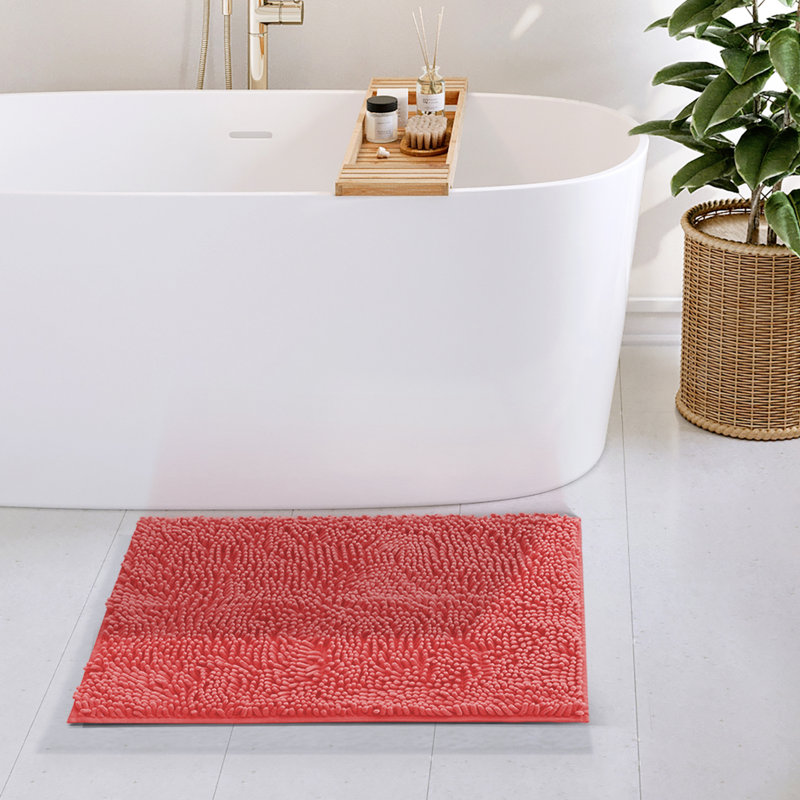 Kalyce Ultra Absorbent Non-Slip Chenille Bath Rug, 17"W x 24"L, Rose
