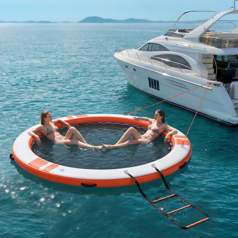 Quai flottant gonflable, plateforme de quai gonflable de 10 pi, tapis gonflable antidérapant avec sac de transport portable et échelle détachable, plate-forme flottante flottante pour la plage de l'océan, orange