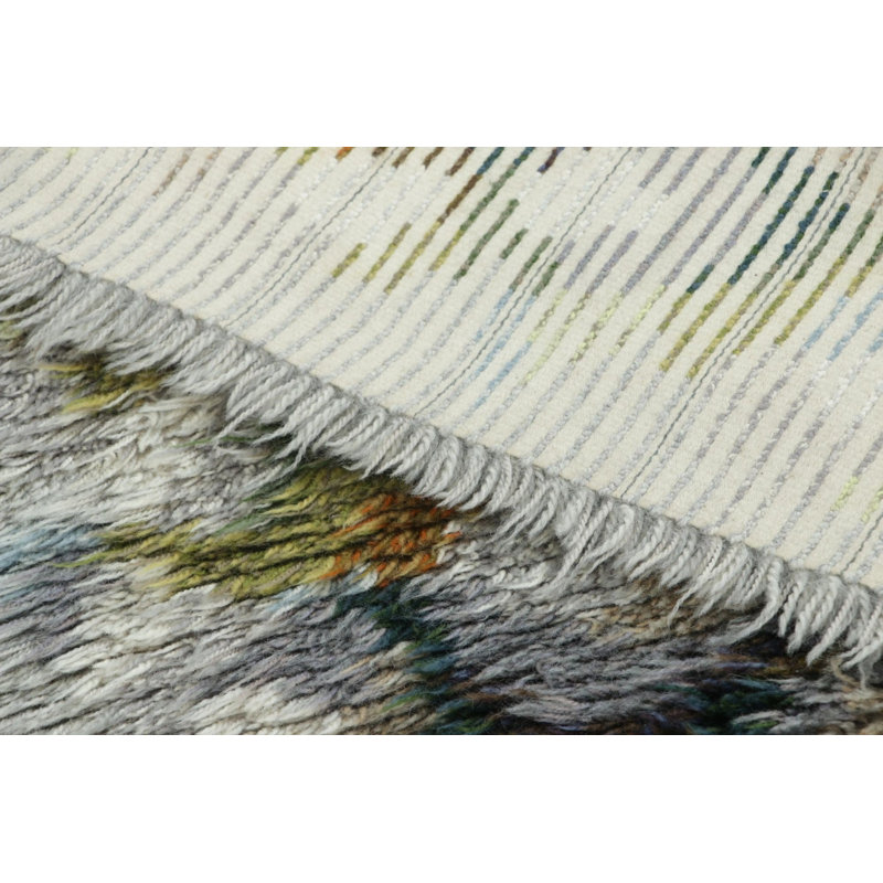 Vintage Swedish Rya Rug With Blue, Green & White Geometric Pattern - Rug & Kilim