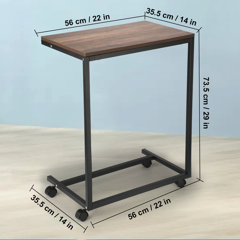 Summerlee C Shaped Bed Side Table with Wheels, Slide Under Sofa Table or Use as Laptop Table
