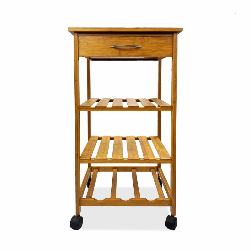 Chariot de cuisine, chariot contemporain avec trois tablettes ouvertes et tiroir de rangement