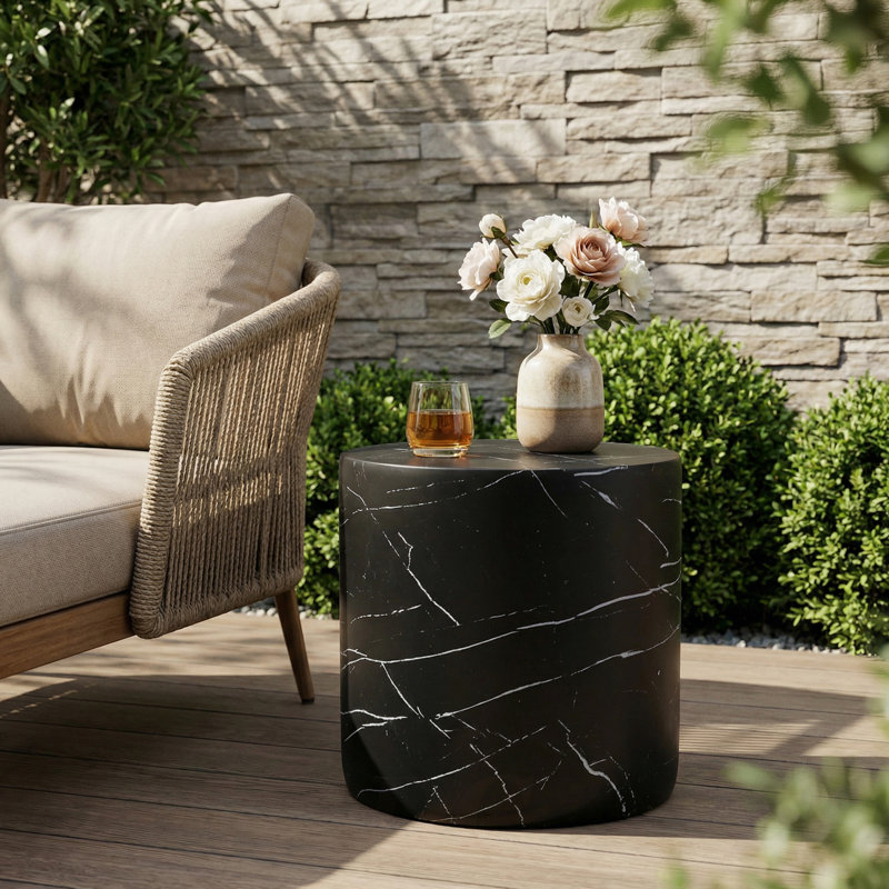 Table d'appoint d'extérieur en béton léger MGO, table d'appoint de salon, marbre noir, table