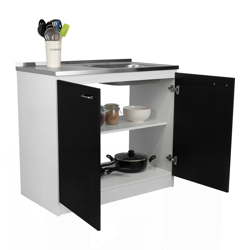 Évier utilitaire avec armoire, double porte et une tablette Napoles - blanc / noir