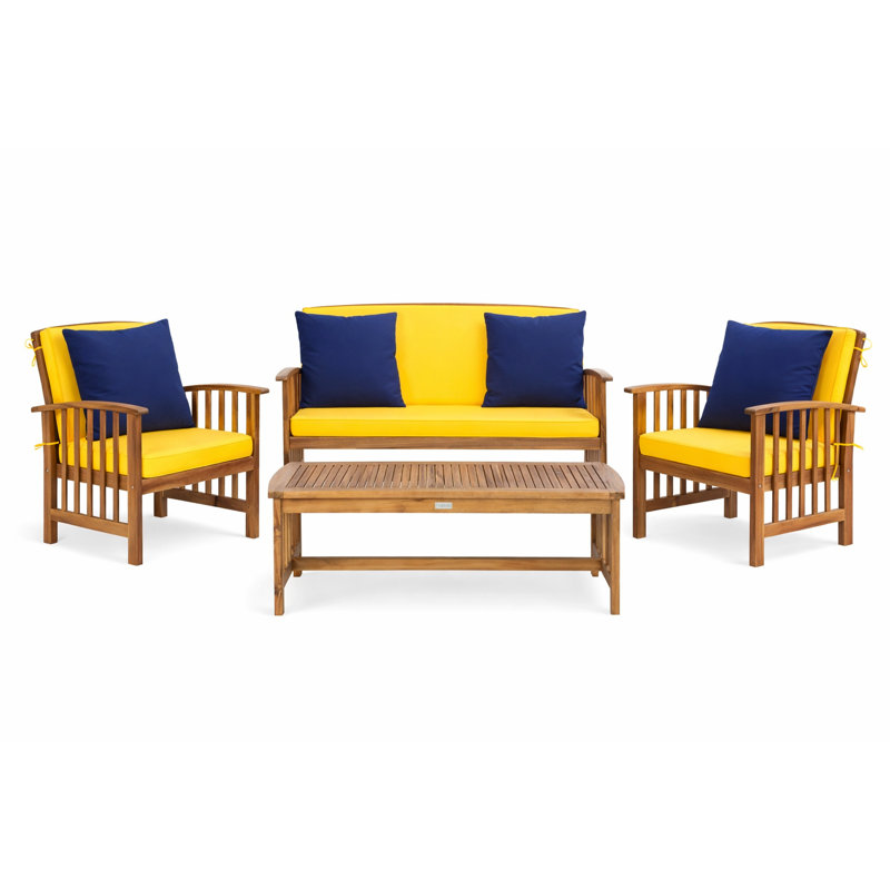Delosreyes 4 Piece Sofa Seating Group with Cushions, Navy Toss Pillow Color/Yellow Cushion