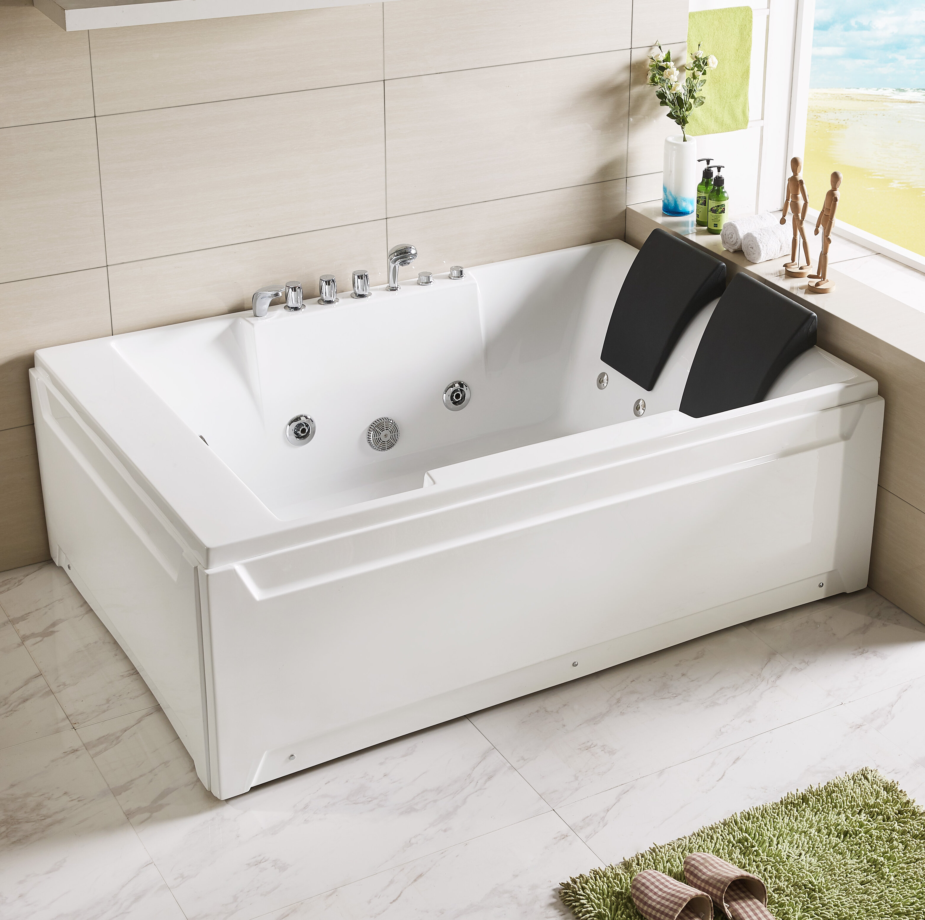 72 X 48 Acrylic Rectangle Whirlpool Bathtub - 10 Water Jets - Led Lights  - Left Side Drain - 3-Side Alcove Install - On Sale - Bed Bath & Beyond -  33466800