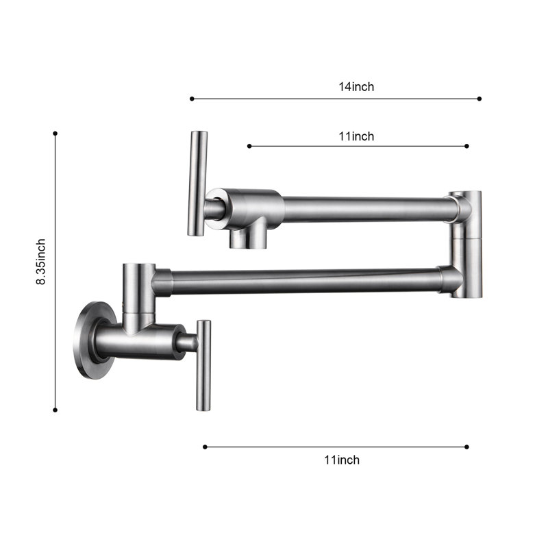 Wall Mounted Pot Filler Faucet Brushed Nickel - Folding Design, 360 Rotation, Robust Brass, Double Handles For Controlled Water Supply, Corrosion Surface Finish Construction, Steady Flow, Treatment
