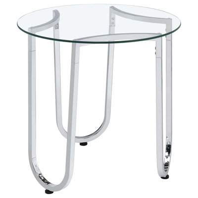 Table de bout ronde moderne avec plateau en verre trempé et structure en chrome