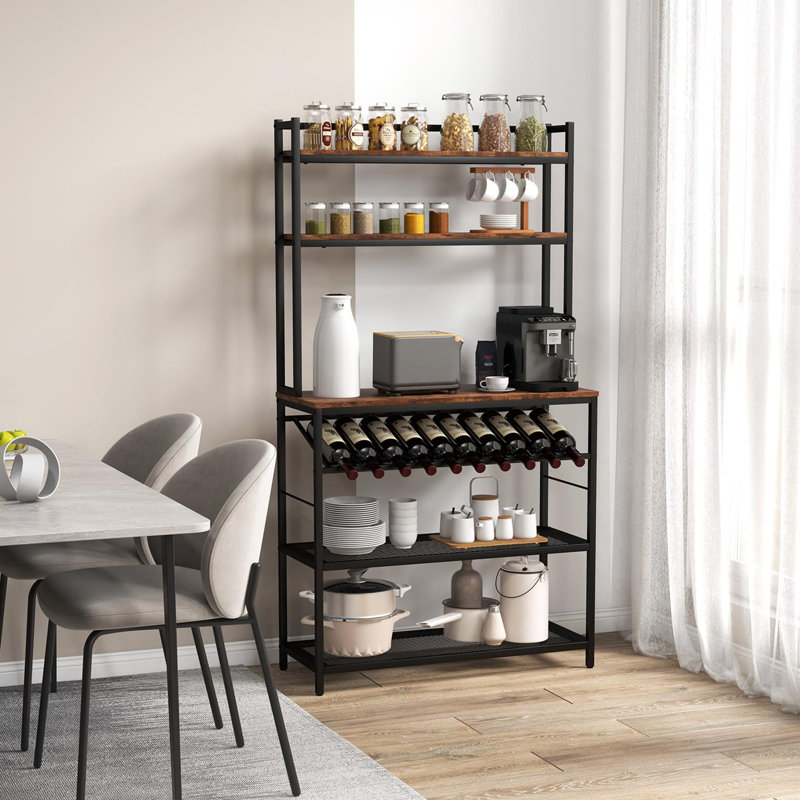 Blanken 90cm Metal Standard Baker's Rack with Microwave Compatibility with Wine Bottle Storage