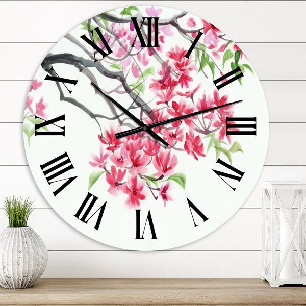 East Urban Home Red Blossoming Tree - Traditional wall clock | Wayfair