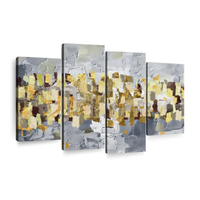Abstrait abstrait or et argent sur toile, ensemble de 4 pièces par Alexander B