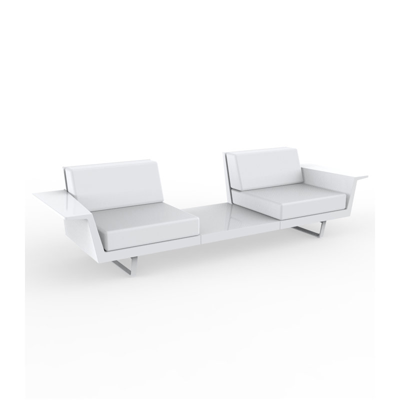 Delta 110.25" W 2 Seat Loveseat and Table, Basic White, White Polyester
