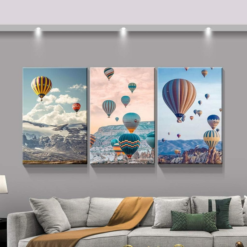 Montgolfière colorée, ensemble de 3 toiles de 12 x 16 pouces, art mural pour chambre d'enfant