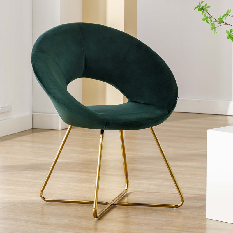 Zed 68cm Wide Velvet Papasan Chair, Green, Gold