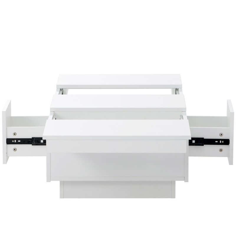Coffee Table With 2 Large Hidden Storage Compartment, Extendable Cocktail Table With 2 Drawers, High-Gloss Center Table With Sliding Top For Living Room, 39.3"X21.6"