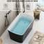Baignoire autoportante carrée en acrylique 49 po avec drain japonais, drain noir brillant et trop-plein, extérieur