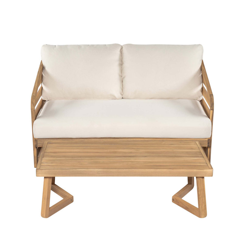 Ensemble de causeuse et table basse en bois d'acacia royal, beige